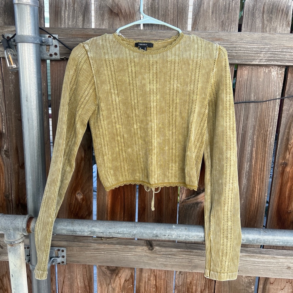 Forever 21 Mustard Ribbed Long Sleeve Top